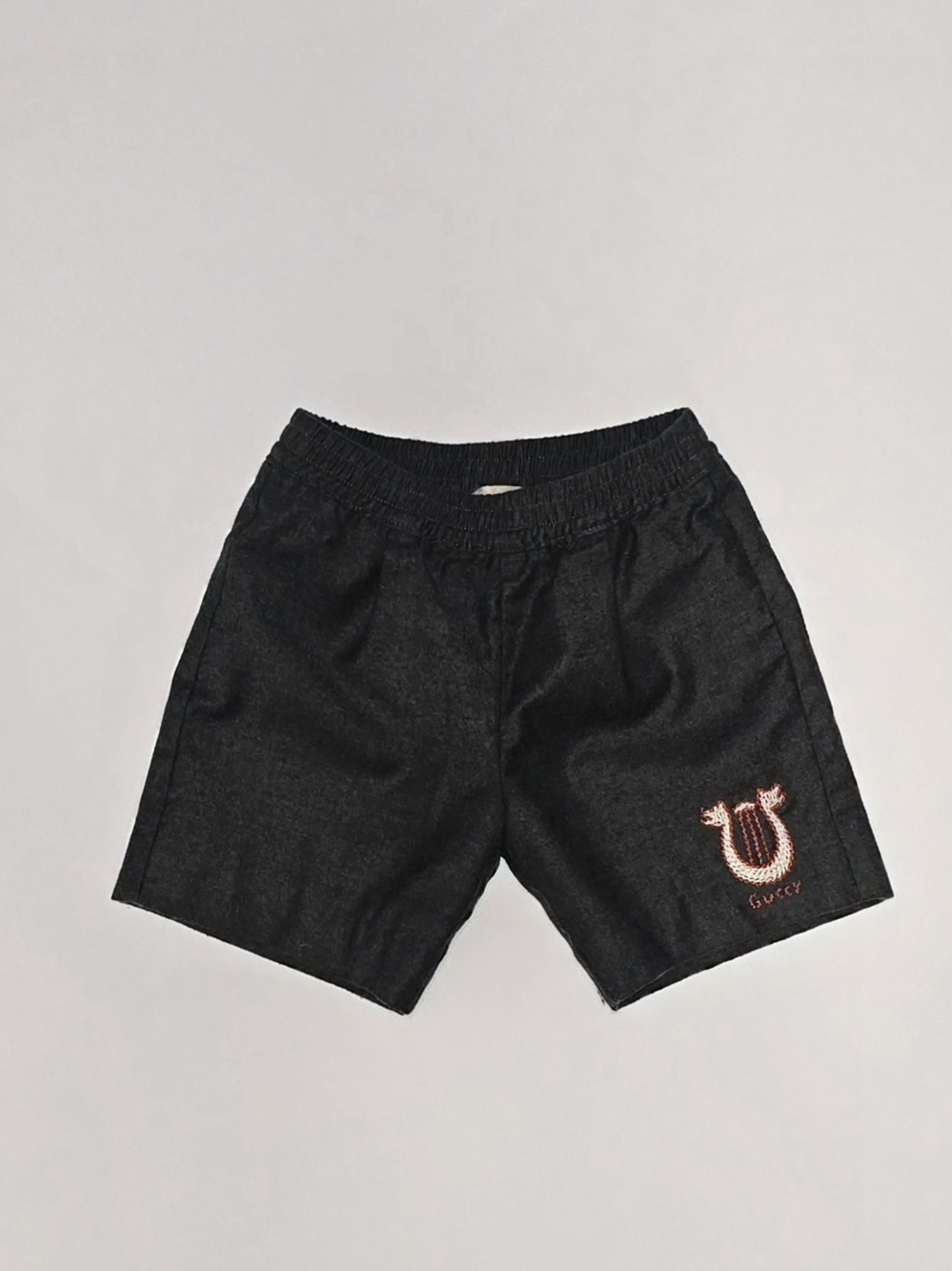 Gucci Black Shorts with Pink Crest Embroidery